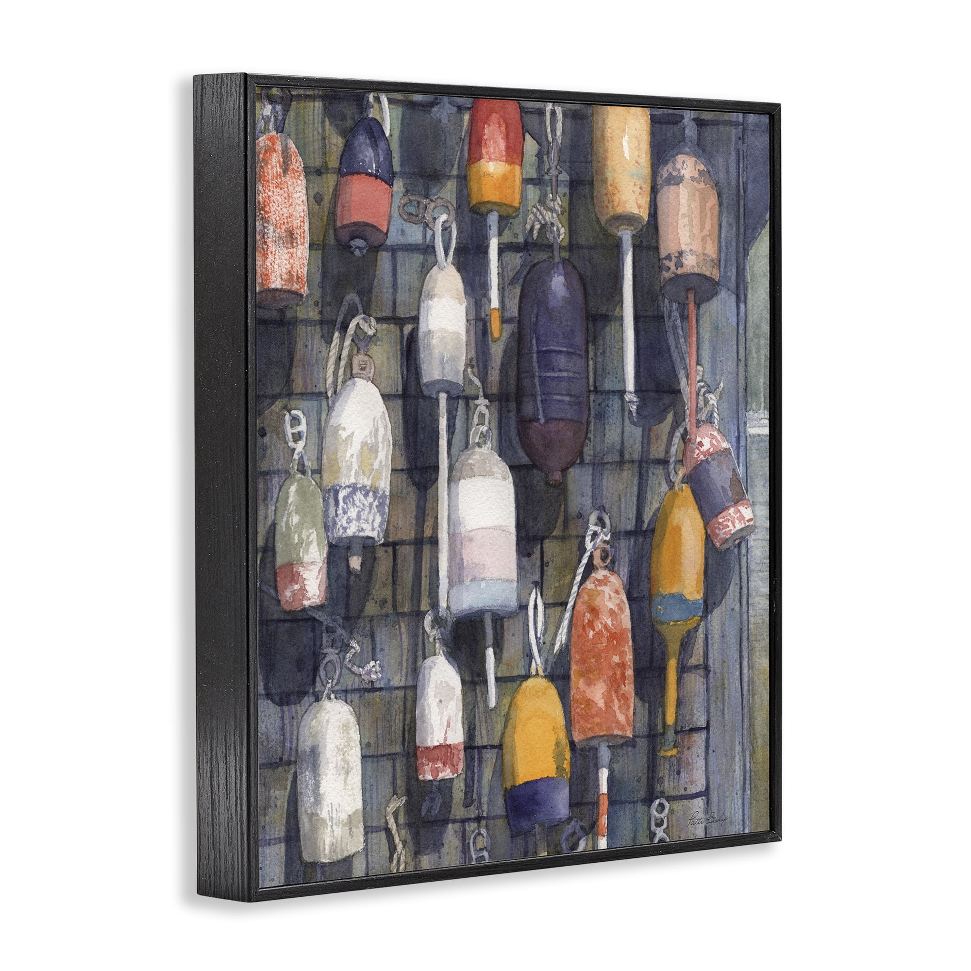 Stupell Industries Watercolor Hanging Buoys Black Framed Giclee Art, design by Patti Bishop