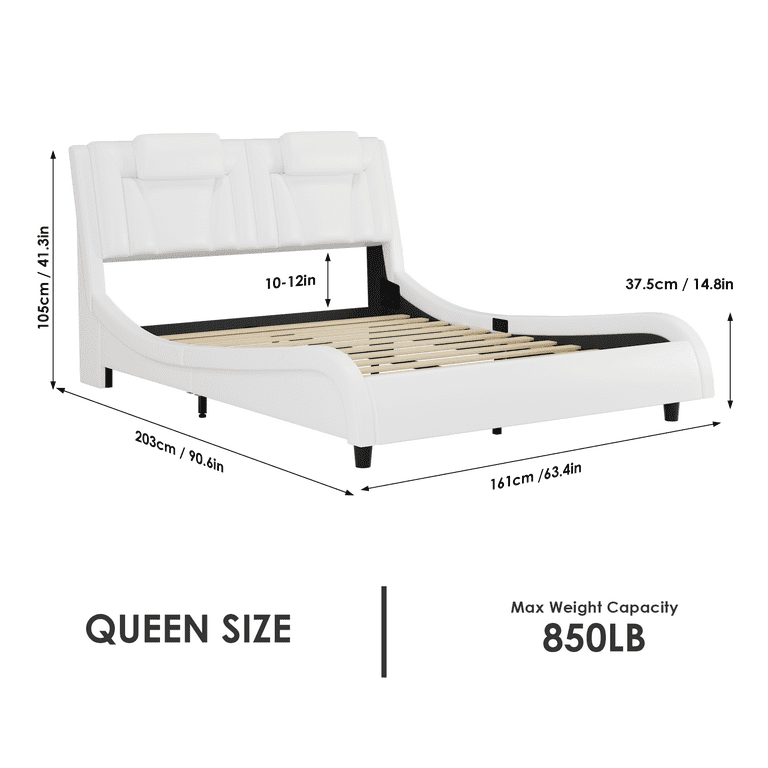 ♡HIME♡ Homfa Queen Bed Frame with Adjustable LED Headboard, PU