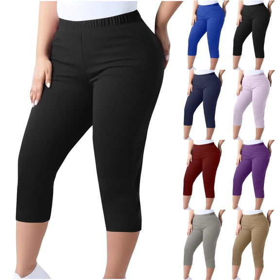 Dgankt Yoga Pants Women Women's Plus Size Yoga Pants Stretchy Pocketed Capri Pants - Slim Fit Knee-Length Multi-Color Bottoms for Gym, Yoga Workouts, Lounge Wear & Travel L-5XL