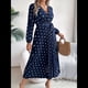 thumbnail image 5 of Vestido Plisado de Larga con Cuello en V y Lunares para Mujer, Informal, Holgado y con Cinturón Azul Marino M, 5 of 10