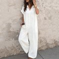 thumbnail image 2 of Women's Solid‑Color Short‑Sleeve Button‑Front Jumpsuit V‑Neck Loose Casual Wide‑Leg One‑Piece Long Pants with Pockets White L(L), 2 of 5