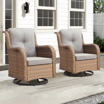 Unnifurnzi Outdoor Swivel Rocker Patio Chairs-Wicker Patio Swivel Chairs Set of 2 PE Rattan Patio Furniture for Porch Deck Balcony Garden-Yellow/Beige