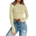 thumbnail image 2 of ATOYSOY Women's Casual Shirts Slim Cropped Tops Solid Color Pullover Workout Crew Neck Sweatshirts Outwear Long Sleeve Tees Fall Winter Retro Fashion Yellow S, 2 of 8