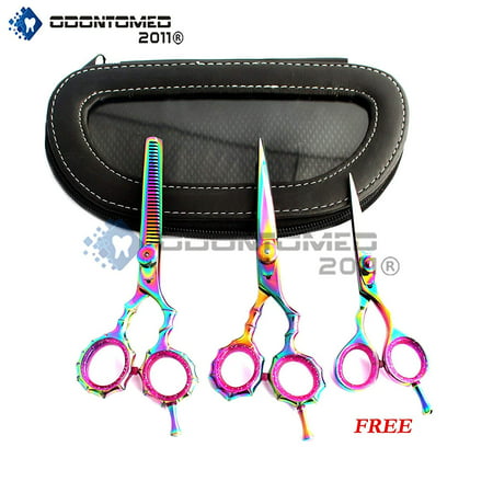 Odontomed2011® Od2011-d-1544 Multicolor Professional Razor Edge Titanium Coated Hairdressing Scissors And Hair Thinning Scissors/shear Set 5.5 Inch (14cm)+ Free Mutlicolor Barber
