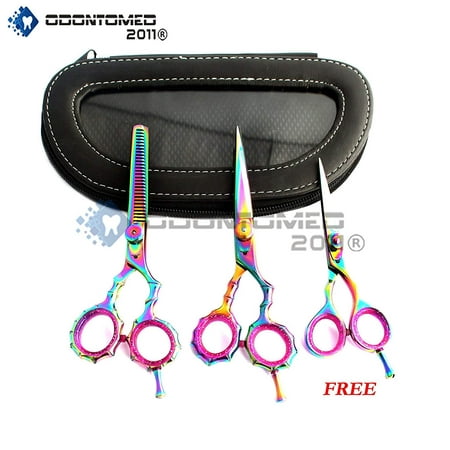 Titanium Shear Strength (Odontomed2011® Od2011-d-1544 Multicolor Professional Razor Edge Titanium Coated Hairdressing Scissors And Hair Thinning Scissors/shear Set 5.5 Inch (14cm)+ Free Mutlicolor Barber)