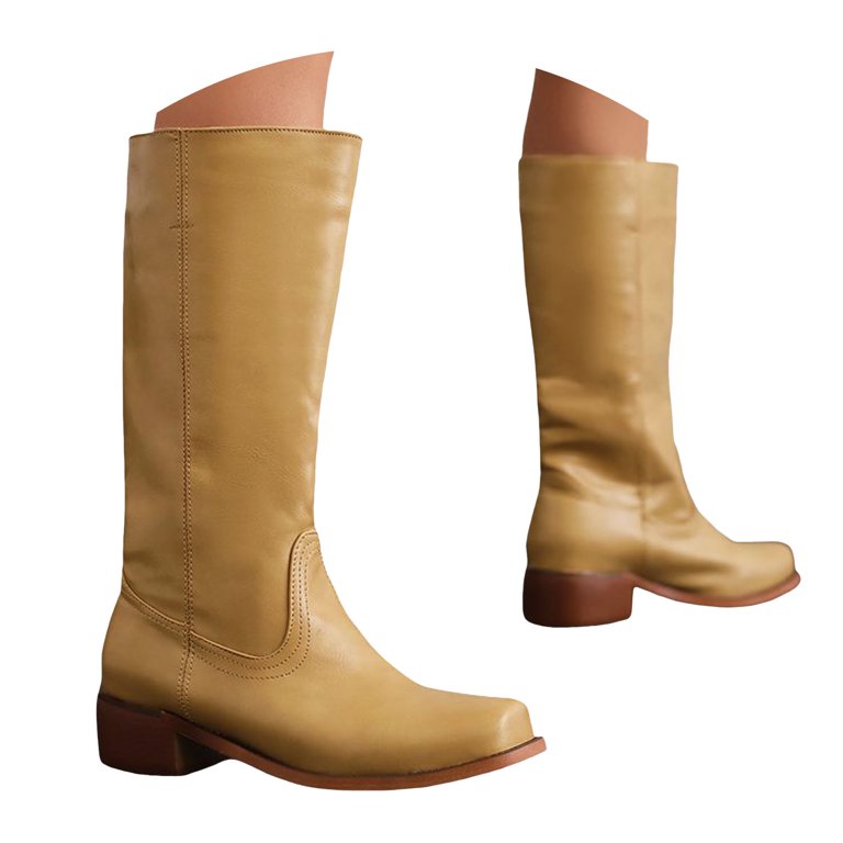 YLYL Women's Knee High Boots Wide Calf Square Toe Chunky Block