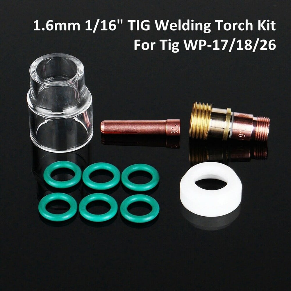 anna 1.6mm 1/16 TIG Welding Torch Stubby Gas Lens 12 Pyrex Cup Kit For