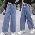 thumbnail image 2 of HXWCHs Girls Elastic Waist Pants Casual Wide Leg Denim Trousers for Outdoor Play Comfortable Straight Fit Fall Loose Jeans 4-5 Years Blue, 2 of 8
