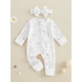 thumbnail image 4 of Gzhioc Newborn Baby Girl Fall Outfit 0 3 6 Months Bow Print Long Sleeve Full Length Zipper Front Ribbed Jumpsuit Bow Headband 2Pcs Set, 4 of 9