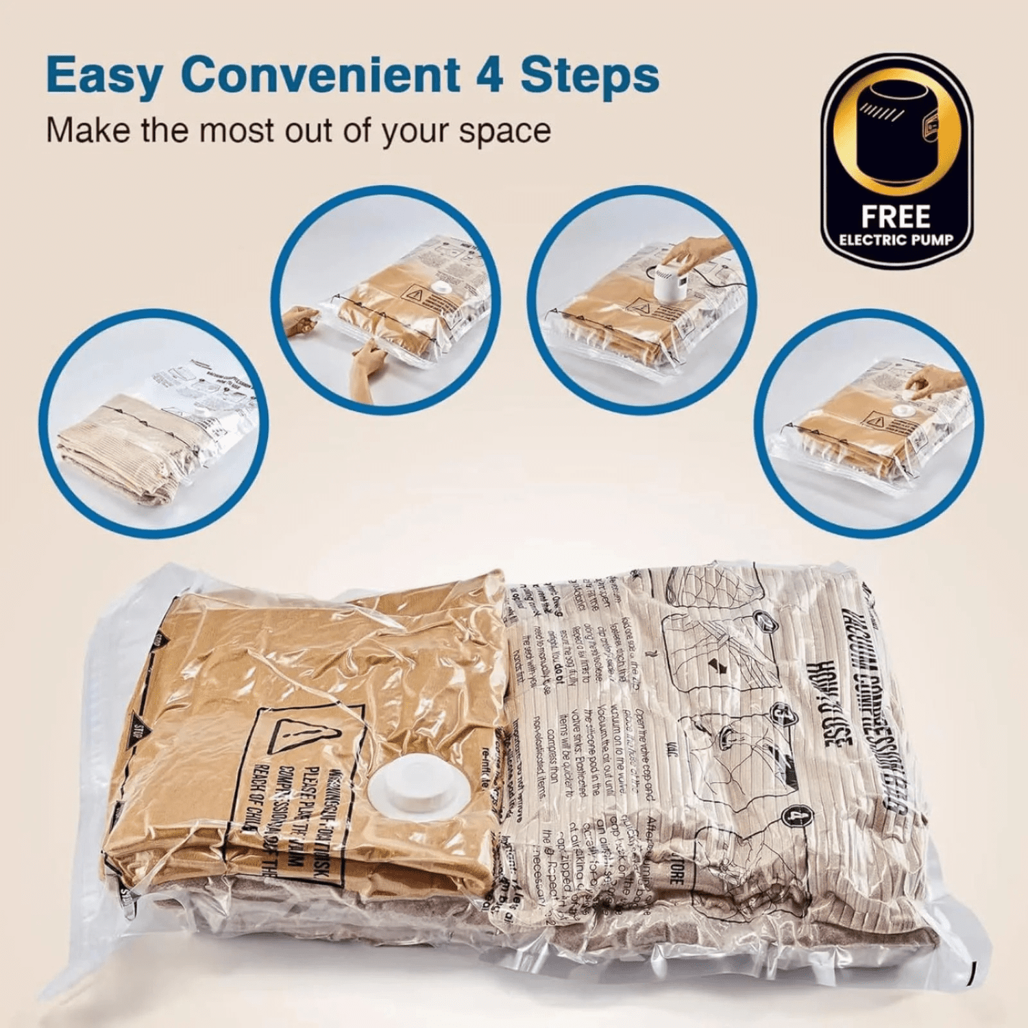 Electric Vacuum Storage Bags, 25-Pack Space Saver Bags for Clothes, Bedding & Travel – Variety Sizes