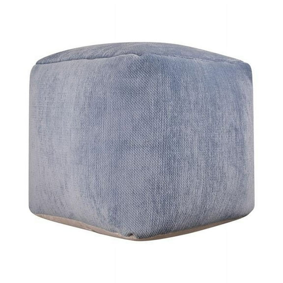 HomeRoots 534106 18 in. Chenille Cube Pouf Ottoman, Blue