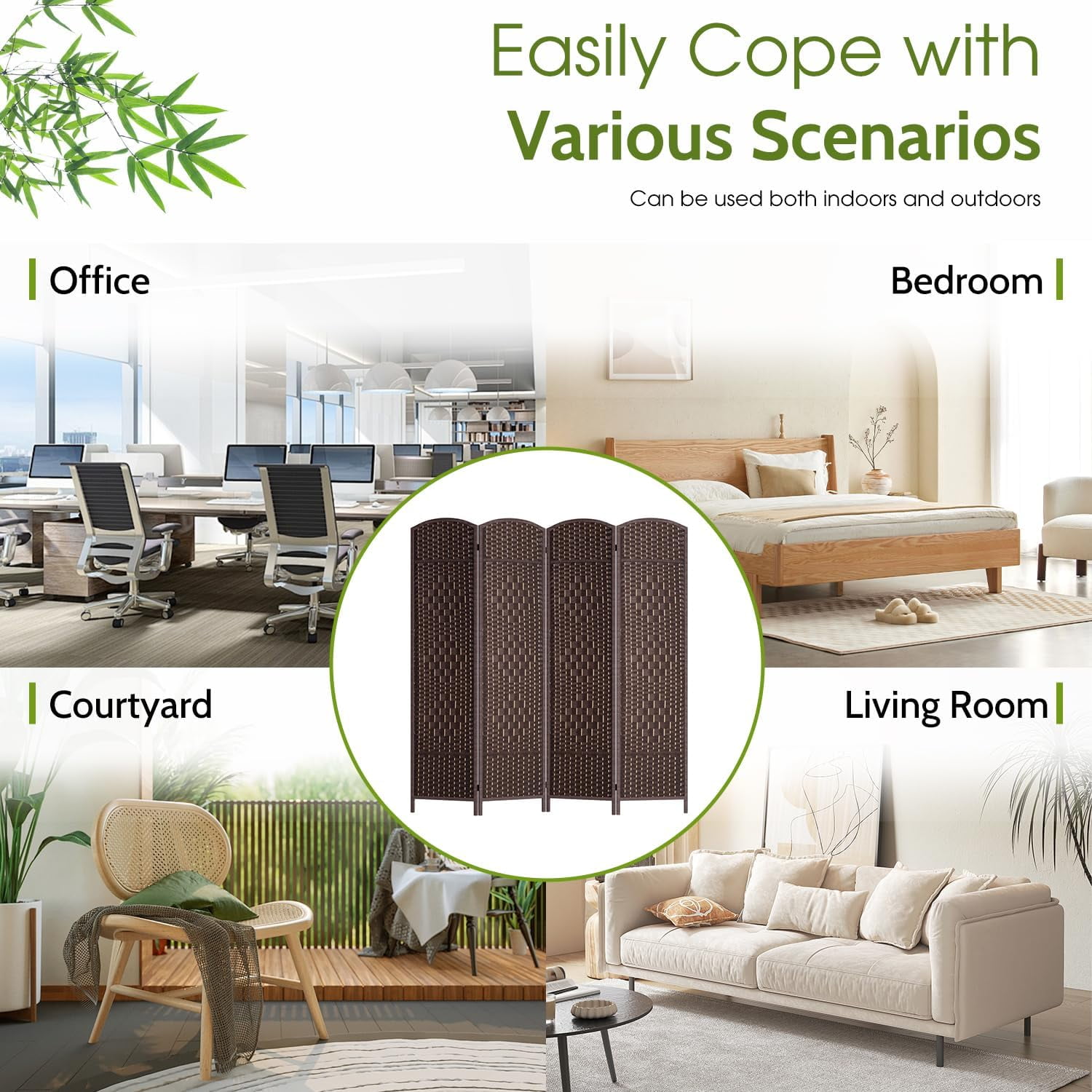 YRLLENSDAN 4 Panel Room Divider Panel 6Ft Partitions and Dividers Freestanding Folding Screen Room Divider Folding Screen Room Divider Partition Room Dividers Privacy Screen Indoor,Brown