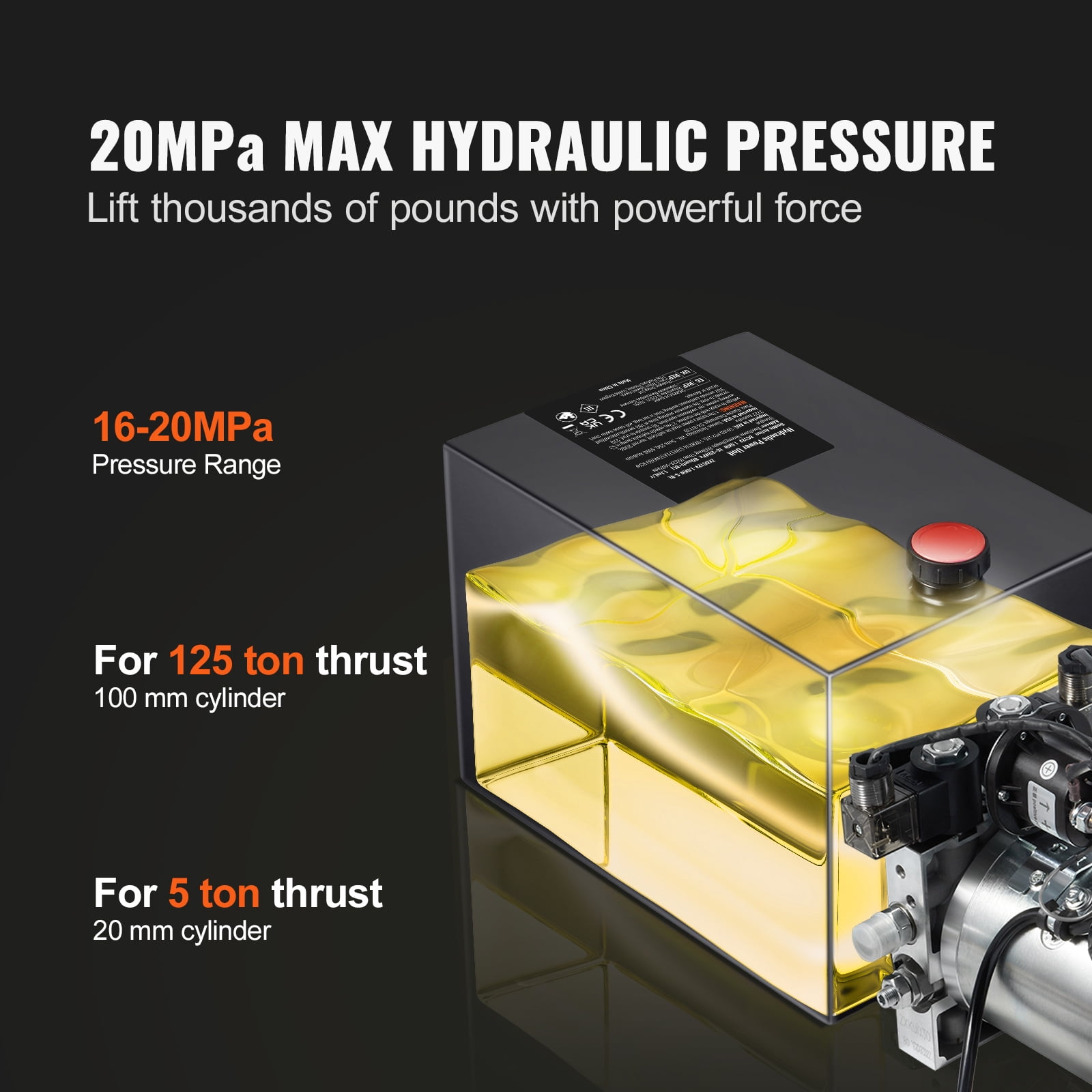 KFFKFF Hydraulic Pump, 8 Qt Power Unit, Double Action for Dump Trailers, 0.91 GPM, Max 3200 PSI, 12V DC for Vehicle Lifts