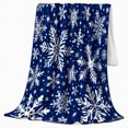 thumbnail image 2 of Bold White Snowflakes on Blue, Cheerful Holiday Style for Winter Lovers, Frosted Star Pattern and Christmas Gift, Soft Flannel Blanket for Family Room and Bedroom, Home Decor, 2 of 9