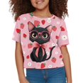 thumbnail image 3 of Uourmeti Kids Cat Short Sleeve Top for Girls 10-12 Cute Short Crop Tops Strawberry Casual Loose Crewneck Pullover Lightweight Soft Sports T-Shirt, 3 of 6