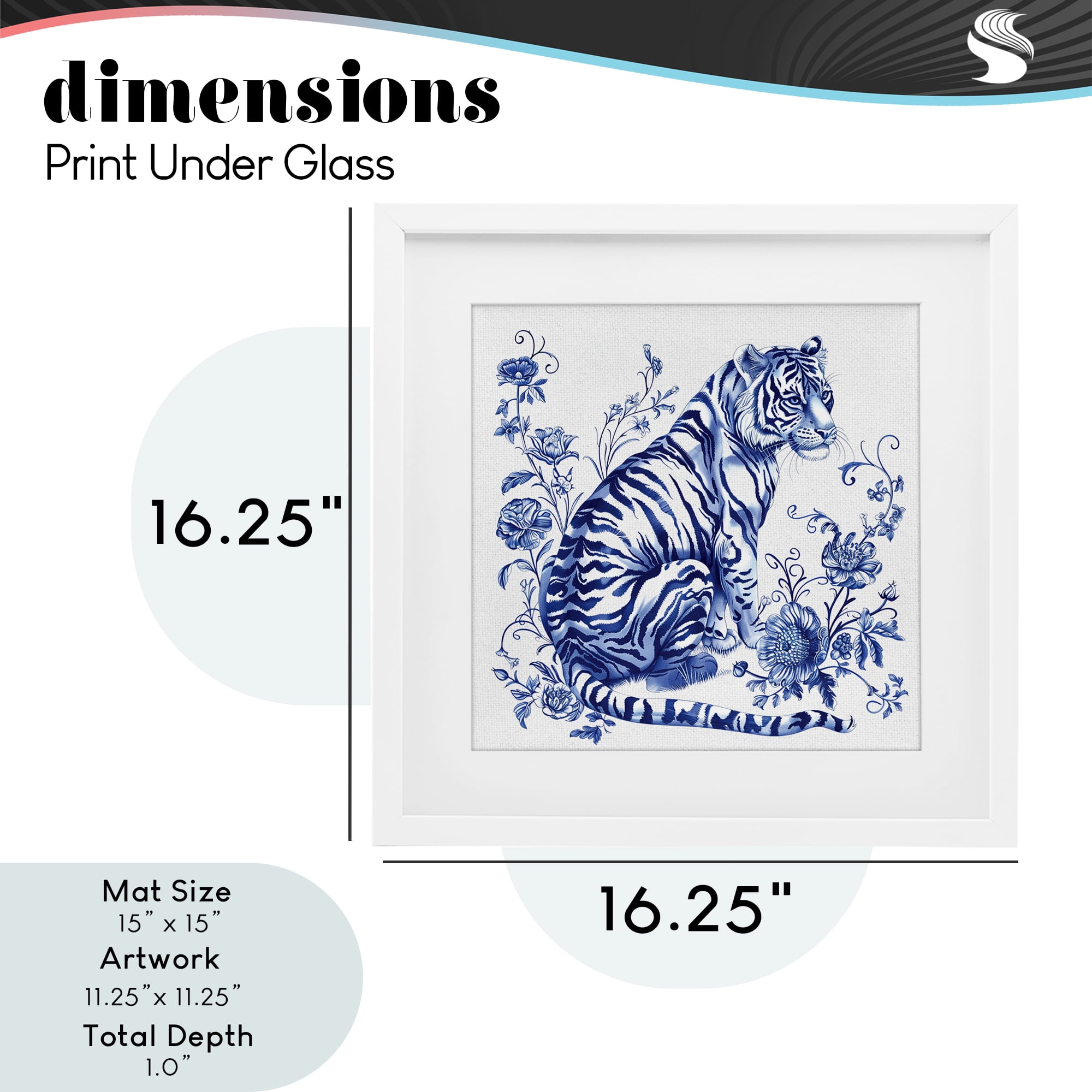 Traditional Ornate Floral Tiger White Framed Print Under Glass, design by Lettered and Lined