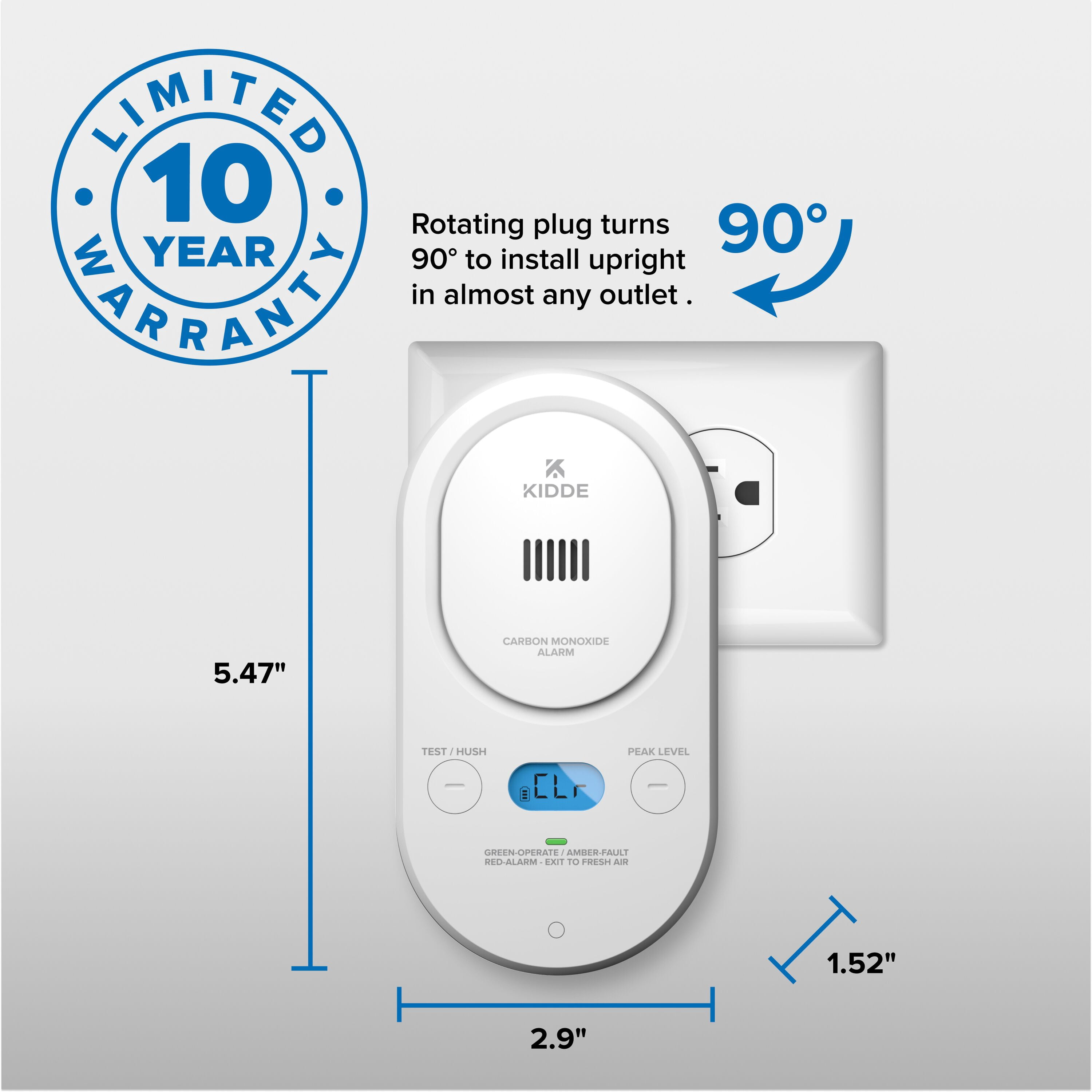 Kidde Carbon Monoxide Detector, Plug-In with AA Battery Backup, Rotating Plug, 85 dB Alarm, COPD