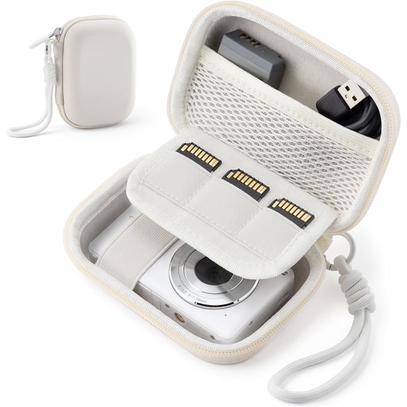 Camera Case for Digital Camera CAMKORY DC403 FHD 1080P/ KODAK PIXPRO FZ55/ FZ45, Small Travel Compact Camera Holder with Mesh Pocket for Accessories SD Card (White)