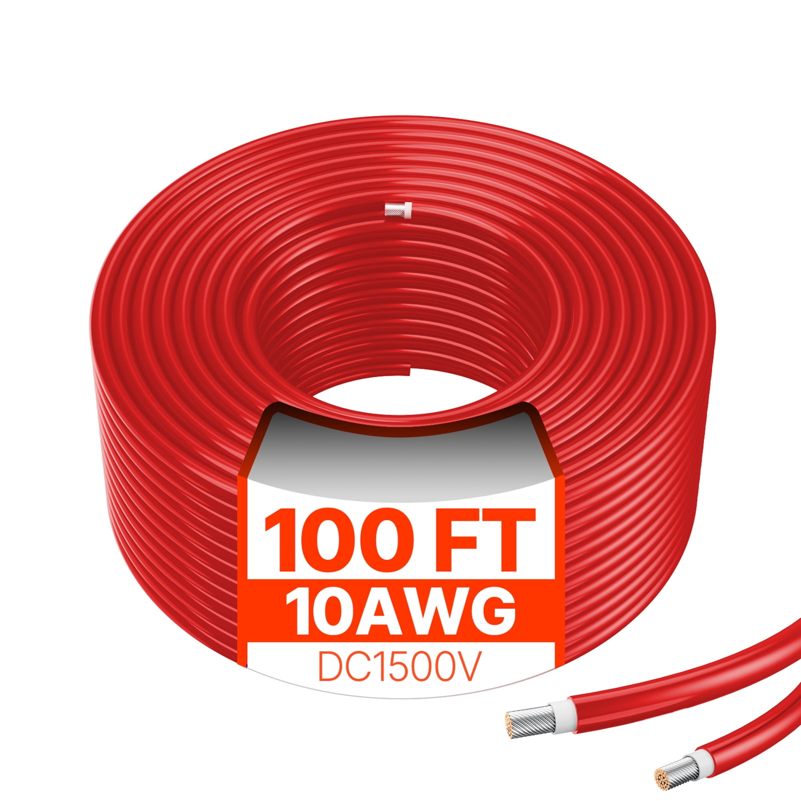 KFFKFF 100FT Solar Panel Extension Cord, 10AWG Solar Cord Extension, 6mm² IP67 Water-Resistant PV Wire for Domestic, Marine and Recreational Vehicle Solar Modules, Red