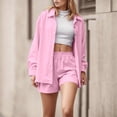 thumbnail image 2 of JIAYUE Women 2 Piece Outfits Sets Long Sleeve Casual Lapel Spring Summer Fall Everyday Wear Button Down Shirt With Comfortable Shorts Loungewear Female Breathable Clothing Set, 2 of 9