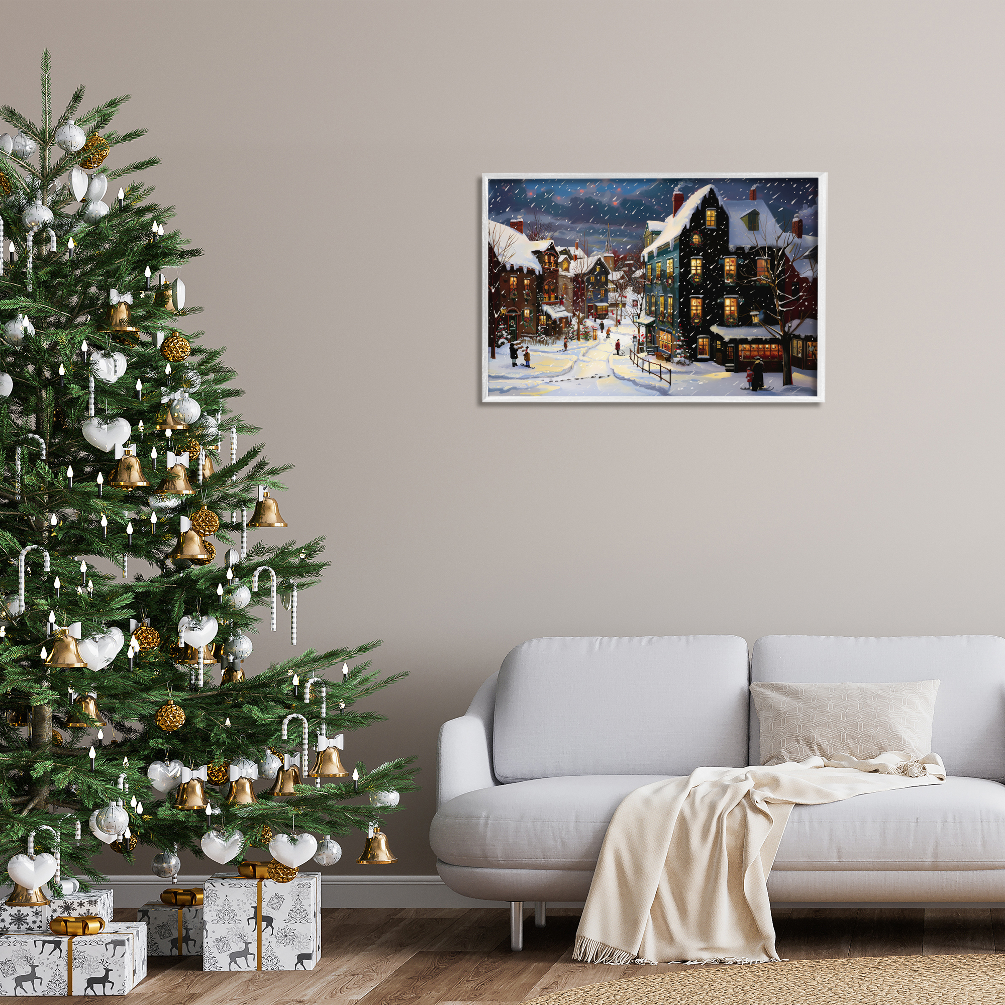Stupell Industries Frozen Urban Charm Town & City Painting White Framed Art Prints Wall Art, 30 x 20