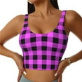 thumbnail image 3 of Goofa Purple Black Buffalo Plaid Printed Sports Bras for Women, High Impact Running Bra Workout Crop Tank Tops Longline Sports Bra Push up-X-Large, 3 of 9