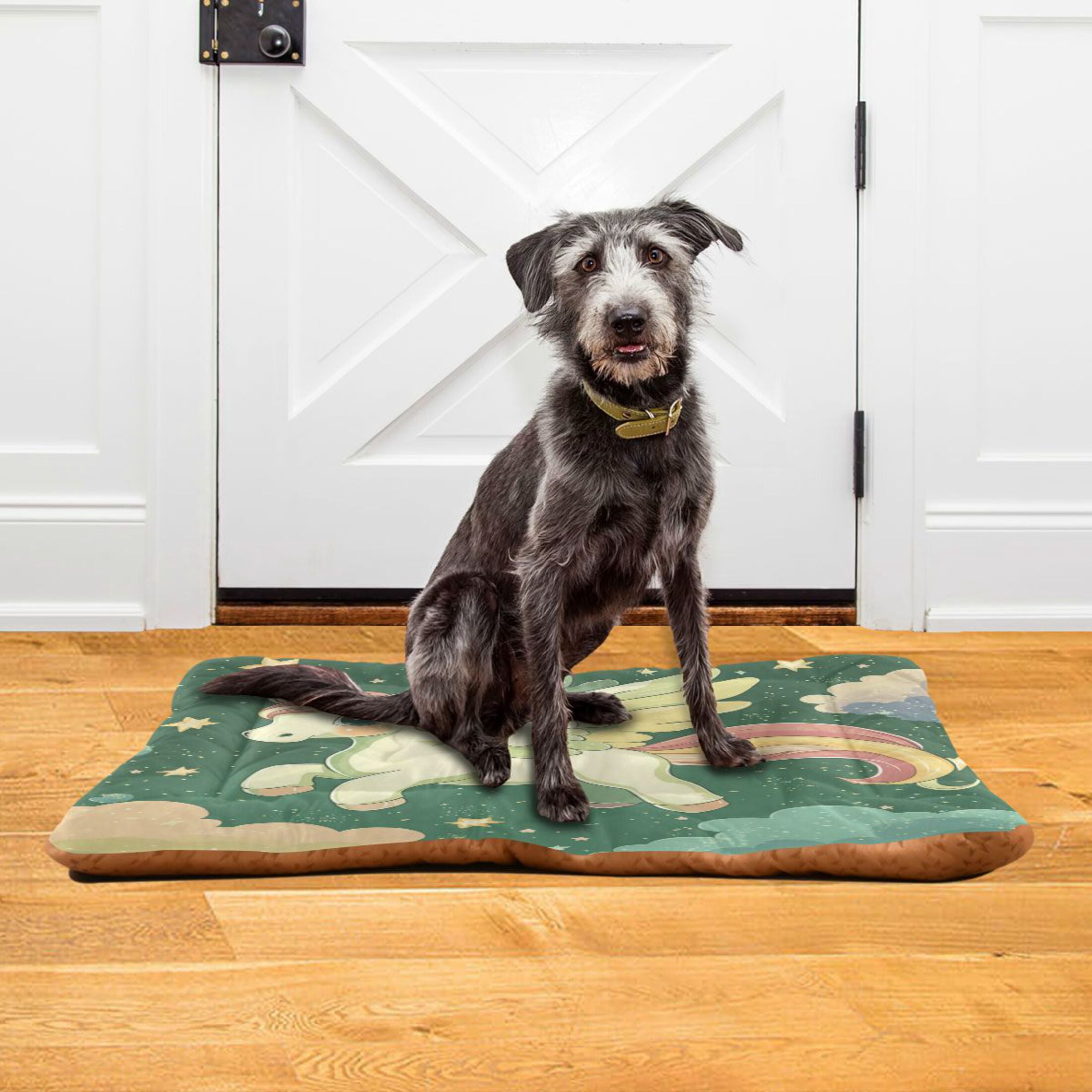 Qxltty Cute Unicorn Green Pattern Ped Pad Wear-resistant and Hard to Bite Through Sleeping Pad for Small Medium Large Dogs Winter Pet Bed 36×24in