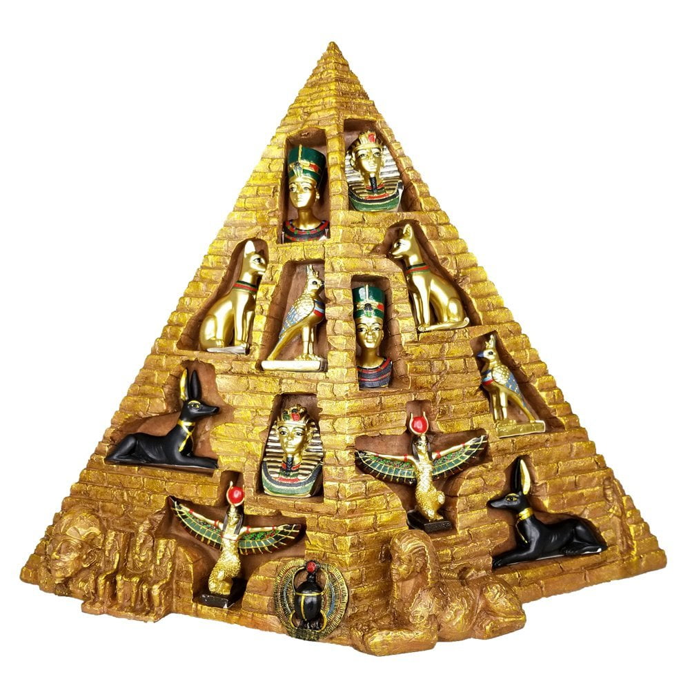12pcs Ancient Egyptian Removable Miniature Figurine Set w/ Pyramid
