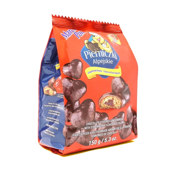 Marco Polo Cœurs de Pain d’Épices Fourrés à la Fraise enrobés de Chocolat, 150g
