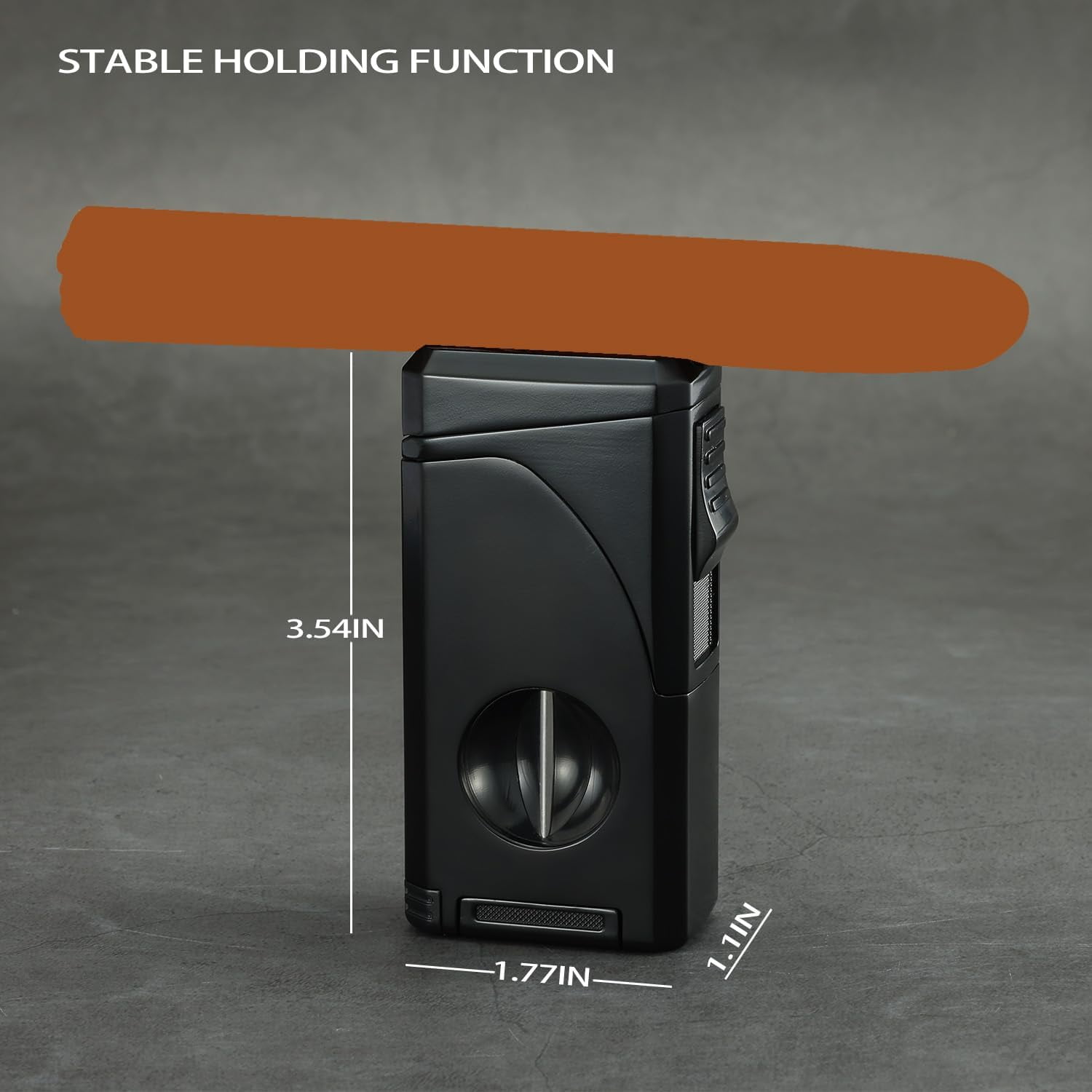 All in One Triple Jet Flame Butane Torch Lighter Built-in Cutter, Cutter V Cut, Punch, Holder Function, Draw Enhancer Tool, Refillable and Adjustable Windproof Lighter. Grey(Sold Without Gas)