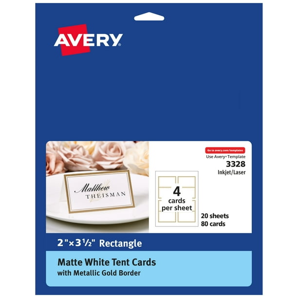 Avery Tent Cards with Metallic Gold Borders, 2" x 3.5", 80 Total, Laser
