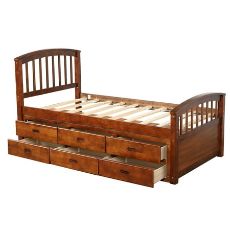 Twin Size Platform Storage Bed Solid Wood Bed With 6 Drawers Walmart Com Walmart Com