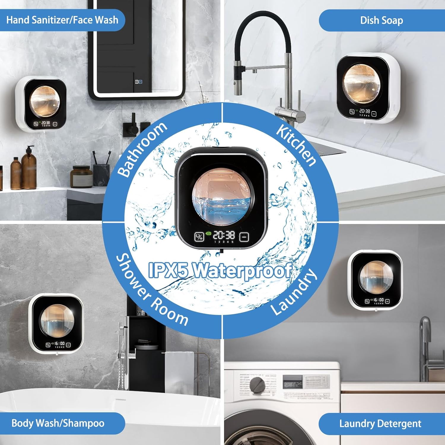 Automatic Soap Dispenser, 320ML Touchless Smart Hand Soap Dispenser, 5 Adjustable Soap Levels, Rechargeable Wall Mounted Electric Foam Soap Dispenser for Bathroom Kitchen Office