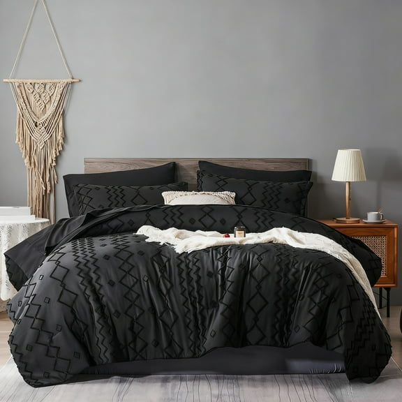 Flymme Queen Size Comforter Set Black Shabby Chic Bedding Set 7 Piece Bed in a Bag Queen Comforter Set with Sheets for All Season