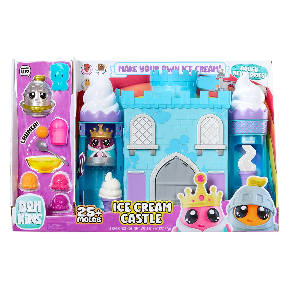 DohKins Ice Cream Castle with Princess & Knight - Dough Never Dries, 10oz scented dough