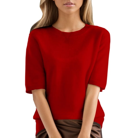 LIZUOJUN Women's Cotton Knit Top Solid Crew Neck Short Sleeve Lightweight Loose Fit Casual Basic Blouse, Soft Summer Tee Shirt for Daily Wear Wine Red XL