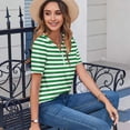 thumbnail image 6 of Sakmal V-Neck T-Shirts for Women Basic Fashion Short Sleeve Striped Shirts Green T-Shirts Women's Tops, 6 of 8