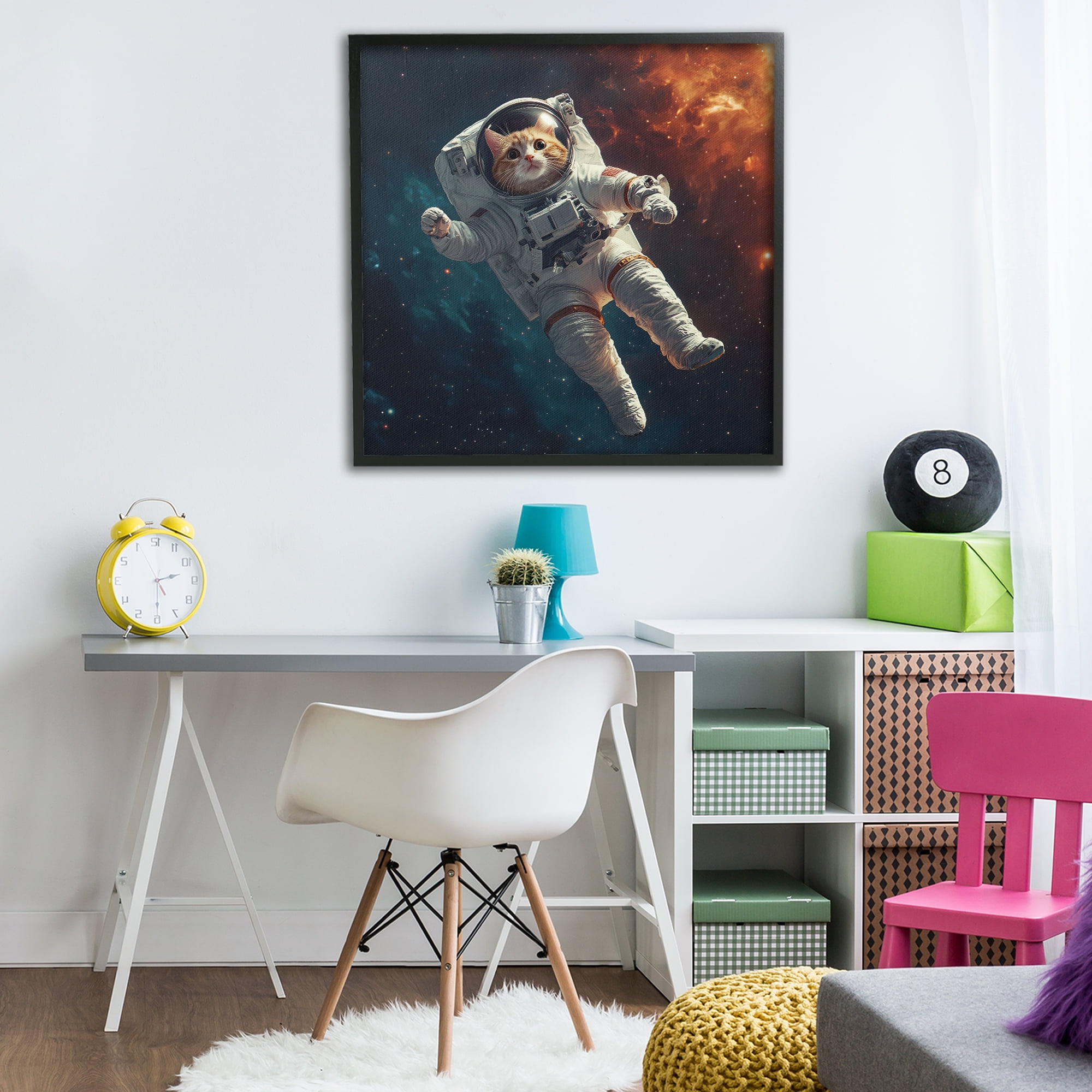 Interstellar Cat Astronaut Black Framed Giclee Art, design by Jim Baldwin