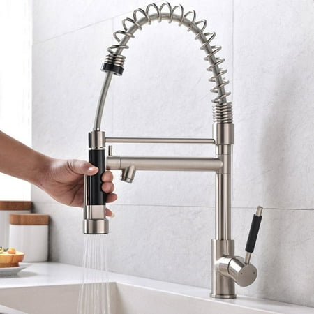 Brushed Nickel Handle Assembly - Zimtown Copper Double Handle Pull Down Sprayer Spring Brushed Nickel Kitchen Faucet, Kitchen Sink Faucet