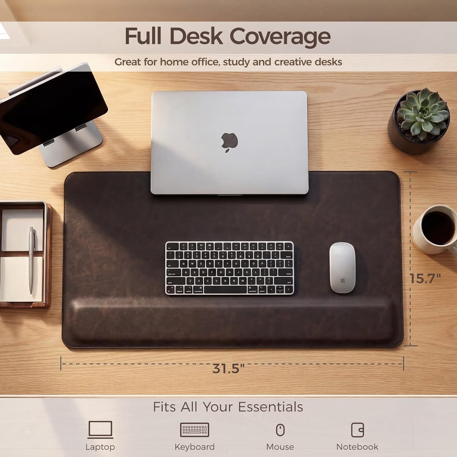 Magnetic Desk Mat System with Wrist Support 80x40cm, Premium Leather Desk Pad with Magnetic Accessories, Waterproof Non-Slip Office and Gaming Desk Organizer