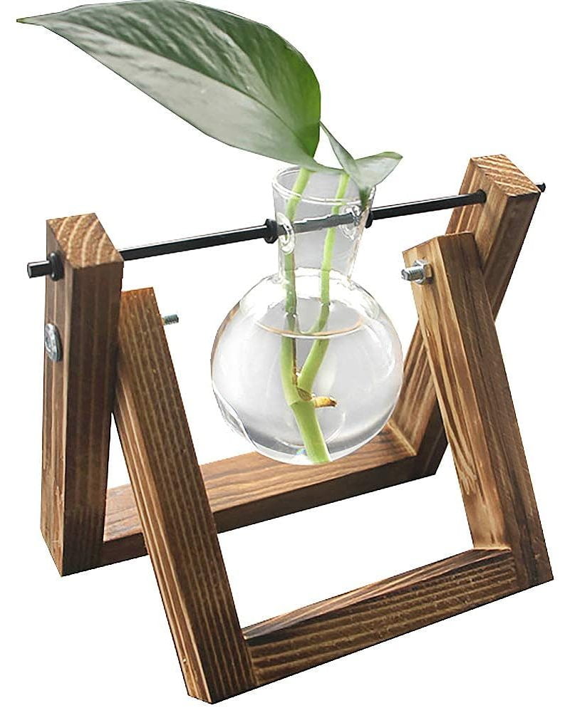 Deco Wood Holder with Hydroponics Glass Vase Hanging Vase Flower Vase
