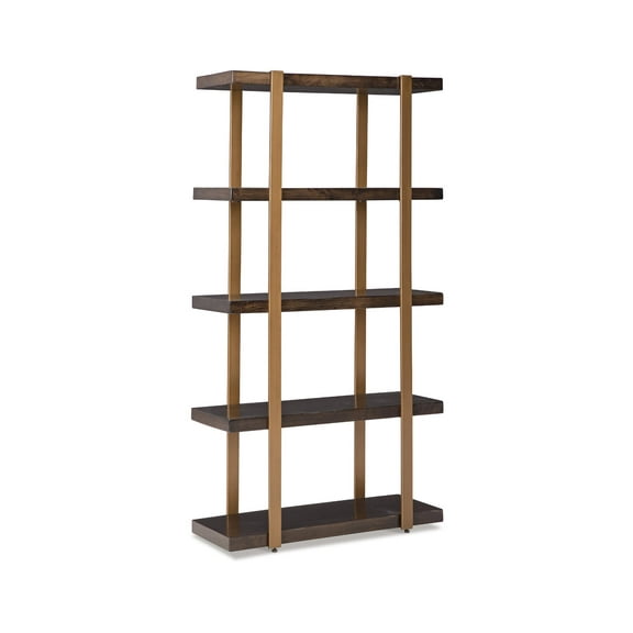 Signature Design by Ashley Beckville Mixed Media Urban 5 Shelf Bookcase, Gold & Dark Brown