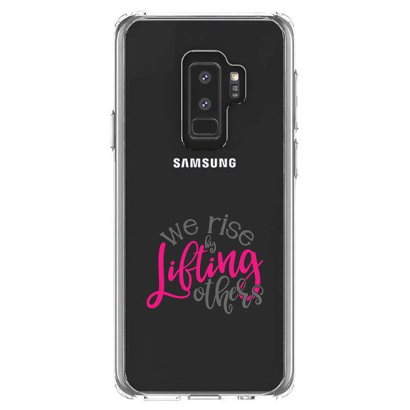 DistinctInk Clear Shockproof Hybrid Case for Samsung Galaxy S9  PLUS (6.2" Screen) - TPU Bumper Acrylic Back Tempered Glass Screen Protector - We Rise by Lifting Others