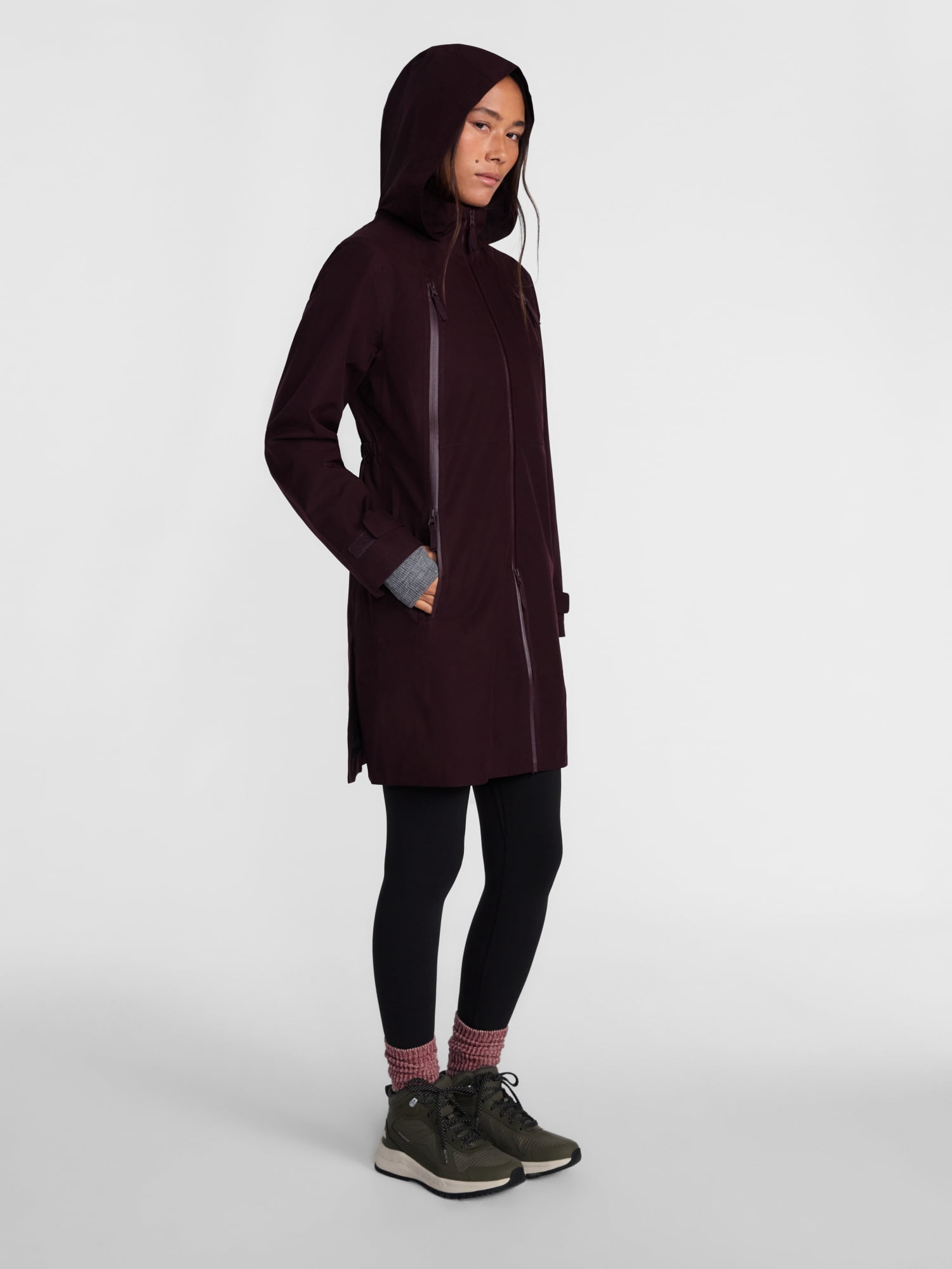 Ozark Trail Women's and Women's Plus Long Zip Rain Jacket with Hood, Sizes XS-3X