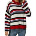thumbnail image 2 of Sunloudy Chandails Rayés pour Femmes Manches Longues Col Rond Épaules Tombantes Coupe Ample Pull Tricoté, 2 of 8