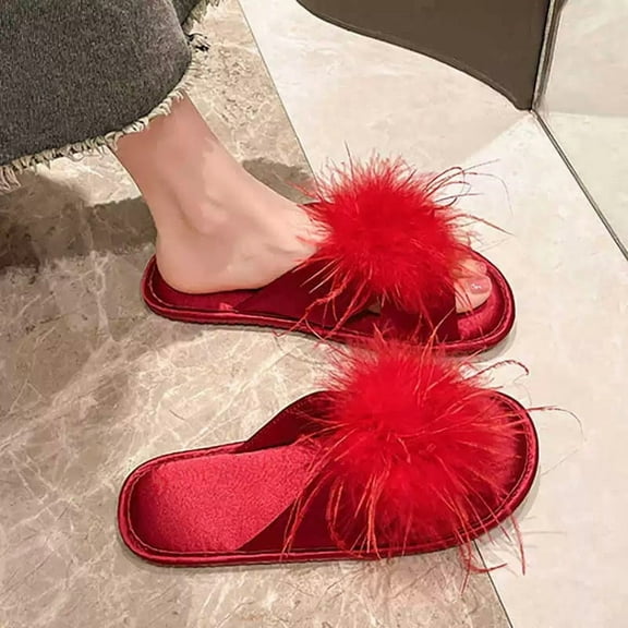 Lady Soft Memory Foam Fashion Red Slippers for Women Summer House Indoor Slippers Cute Kawaii Elegant Funny Home Shoes Adults Outdoor（Size： 7-8）