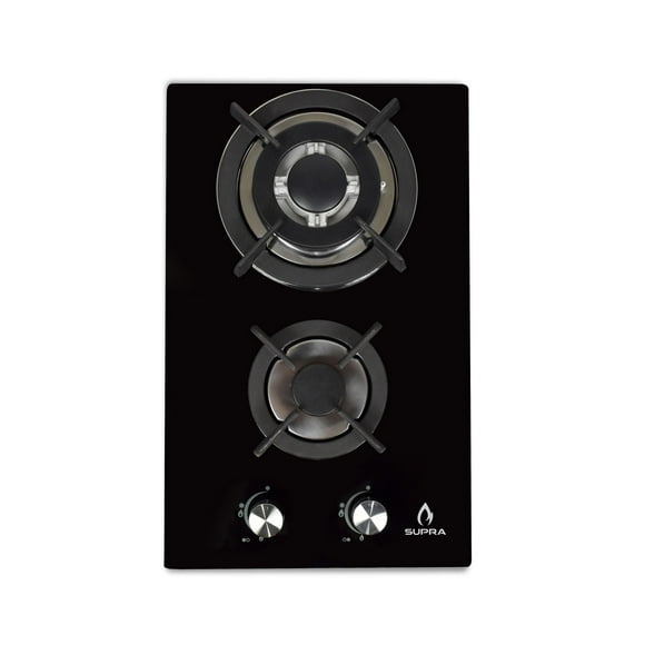 Parrilla de gas para empotrar de 2 quemadores, con cubierta de cristal templado negro DOMINO GLASS SUPRA DOMINO GLASS