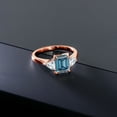 thumbnail image 4 of Gem Stone King 18K Rose Gold Plated Silver Persian Blue Moissanite and Moissanite 3-Stone Ring for Women (1.80 Cttw, 8X6MM Octagon, 3.5 Trillion, Gemstone Birthstone, Size 5, 6, 7, 8, 9), 4 of 4