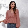 thumbnail image 3 of Lu's Chic Women's Long Sleeve Top Thin Pullovers V Neck Bishop Sleeve Babydoll Lightweight Polyester Pull Over Patterned6 X-Large, 3 of 4