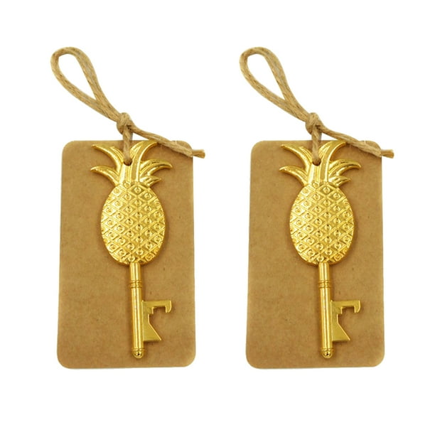 KAKOWELY 2 abridores de botellas multiusos con forma de piña, de aleación, con cuerda de cáñamo y para colgar, para bodas, cumpleaños, fiestas hawaianas.